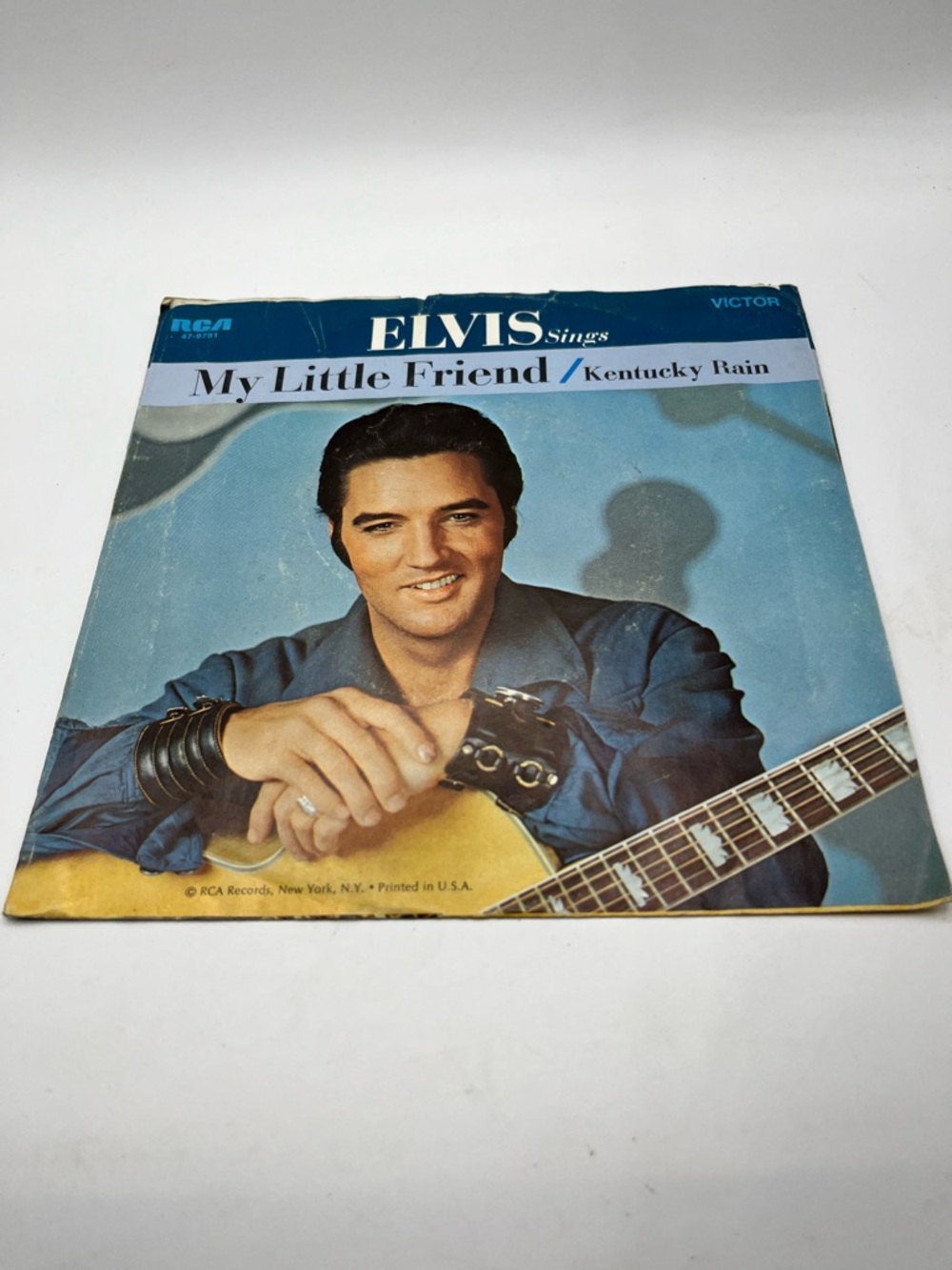 Vintage Elvis 'My Little Friend / Kentucky Rain' Record Sleeve - Blue